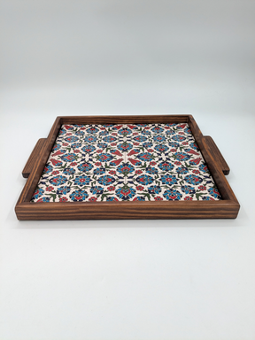 Handgemaakt dienblad uit Palestina - rood/blauw gebloemd