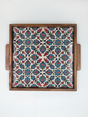 Handgemaakt dienblad uit Palestina - rood/blauw gebloemd
