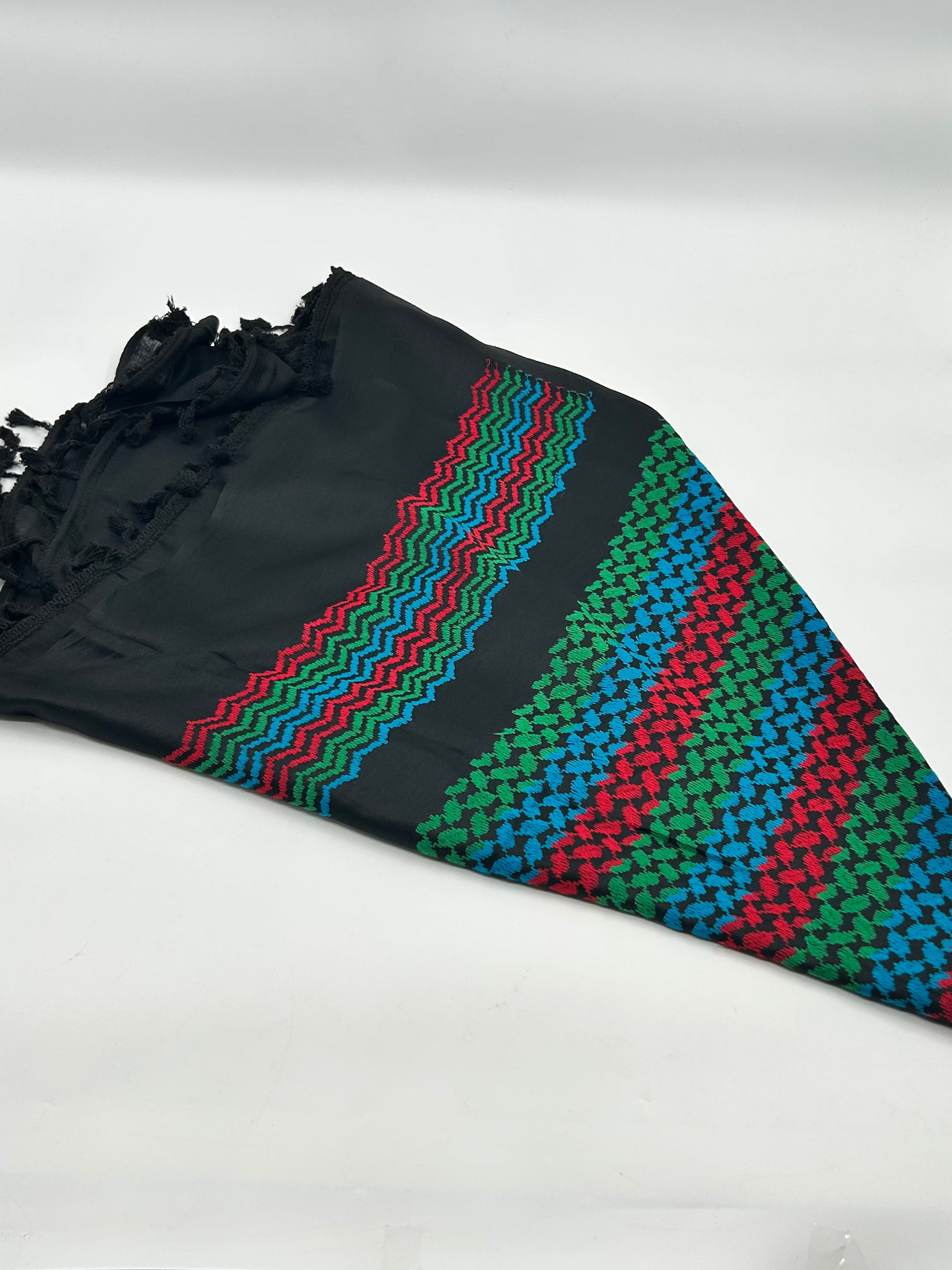 Authentieke Hirbawi kuffiyeh - groen, rood, blauw