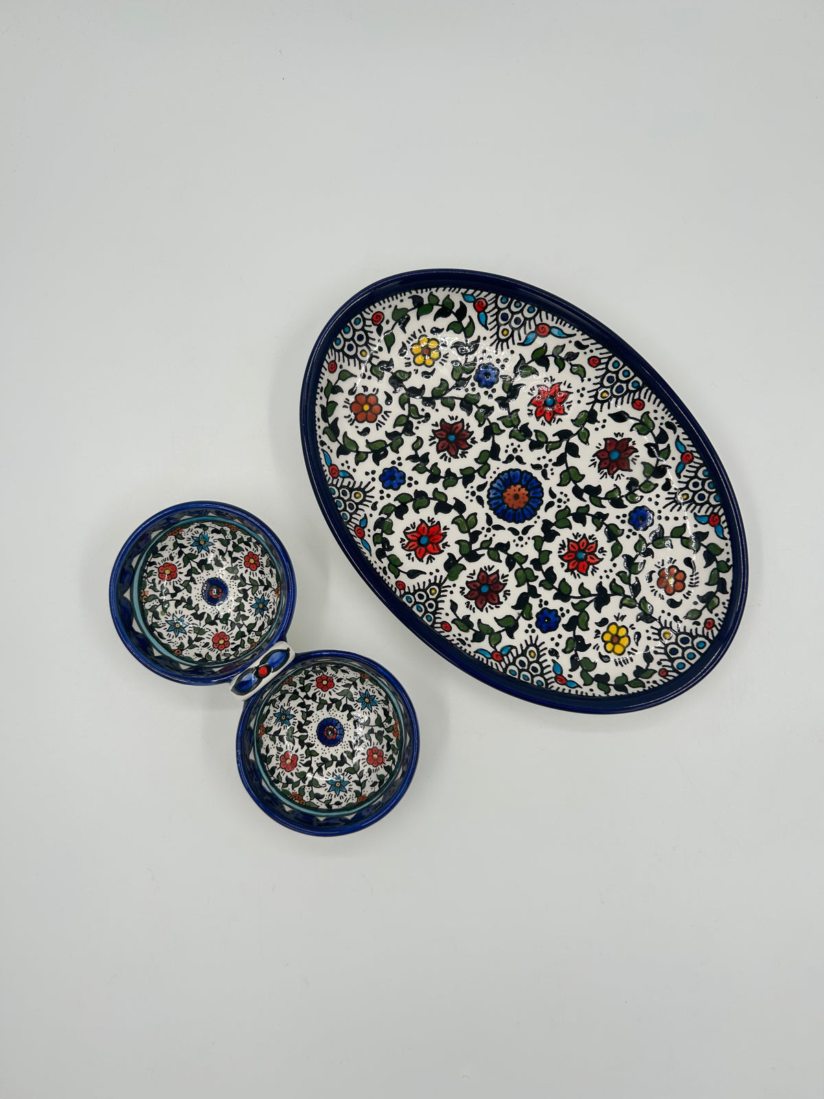 Geschenkbundel in Rammallah veelkleurig ontwerp - Handgemaakt schaaltje en zout/peperstel met handvat