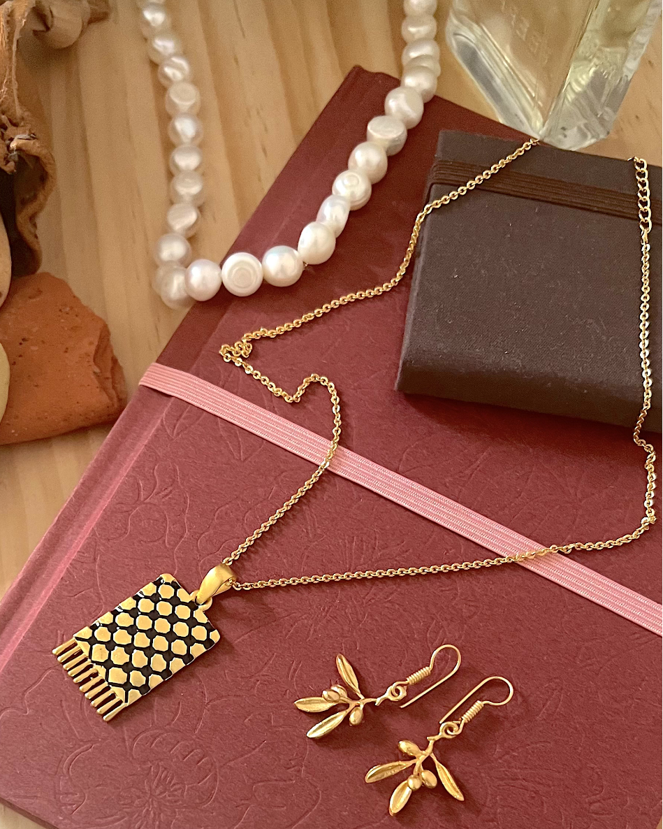 Set met ketting en oorbellen met kaart van Palestina