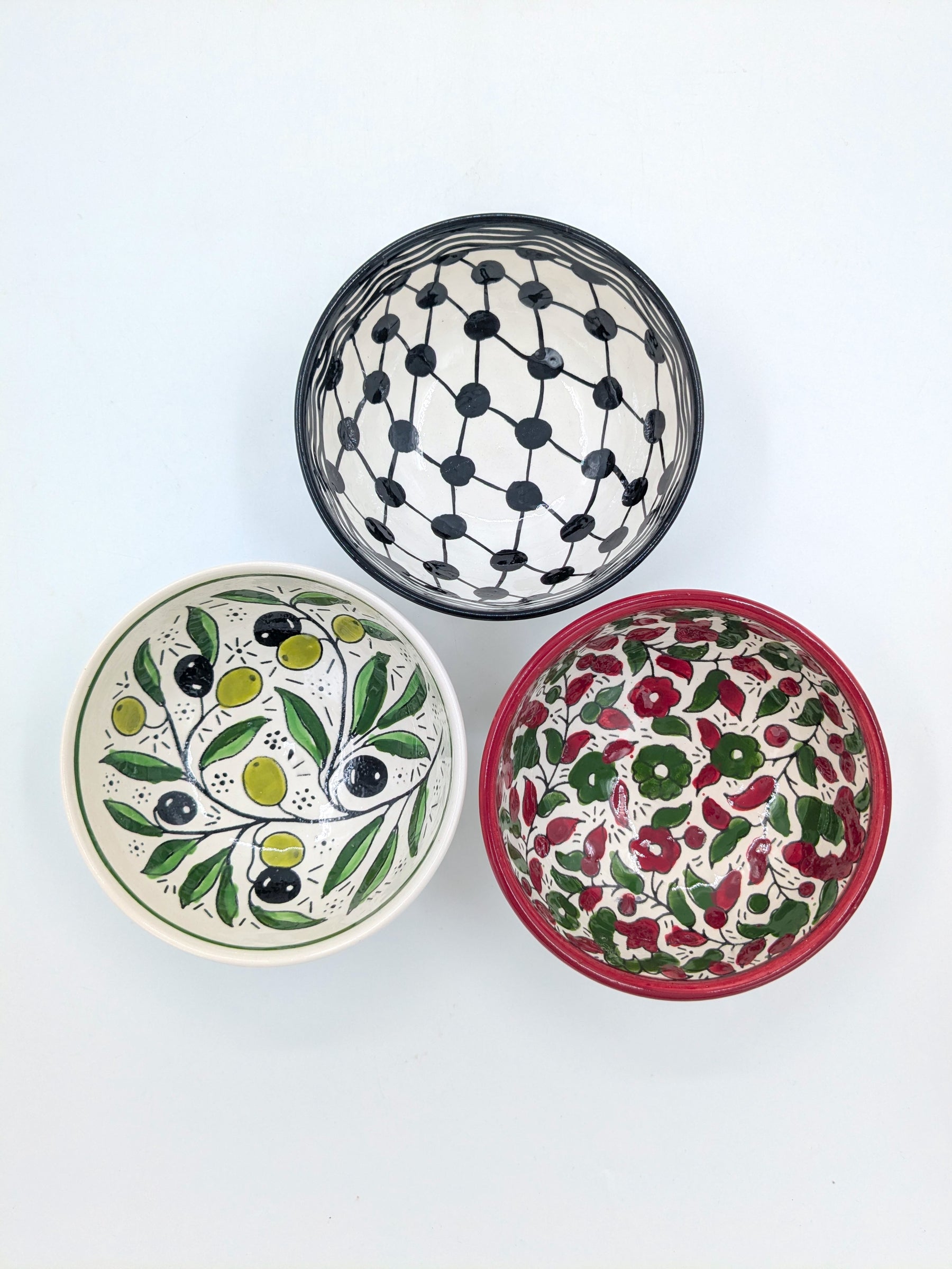 3 handmade Palestinian ceramic bowls - 12 cm