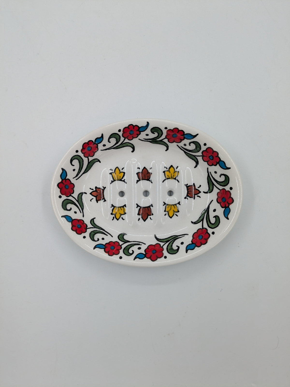 Zeepbakje met gaten - rood/bloemig
