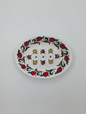 Zeepbakje met gaten - rood/bloemig